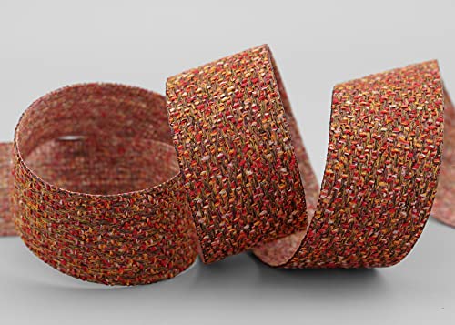 finemark 8 m x 40 mm Fabric Ribbon Wool Look Ribbon Terracotta Woven Decorative Ribbon for Sewing Crafts Decorating Ribbon Brown Red Orange Gift Ribbon Sewing Craft Projects - Image 3