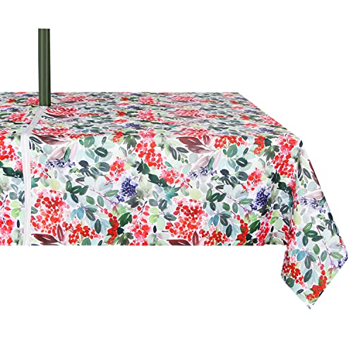 Image of EHouseHome Outdoor Indoor 60x84 inch Round Tablecloth with Umbrella Hole and Zipper, Waterproof Zippered Patio Table Cloths, Spring /Summer Table Covers for Backyard Circular Table /BBQs /Picnic