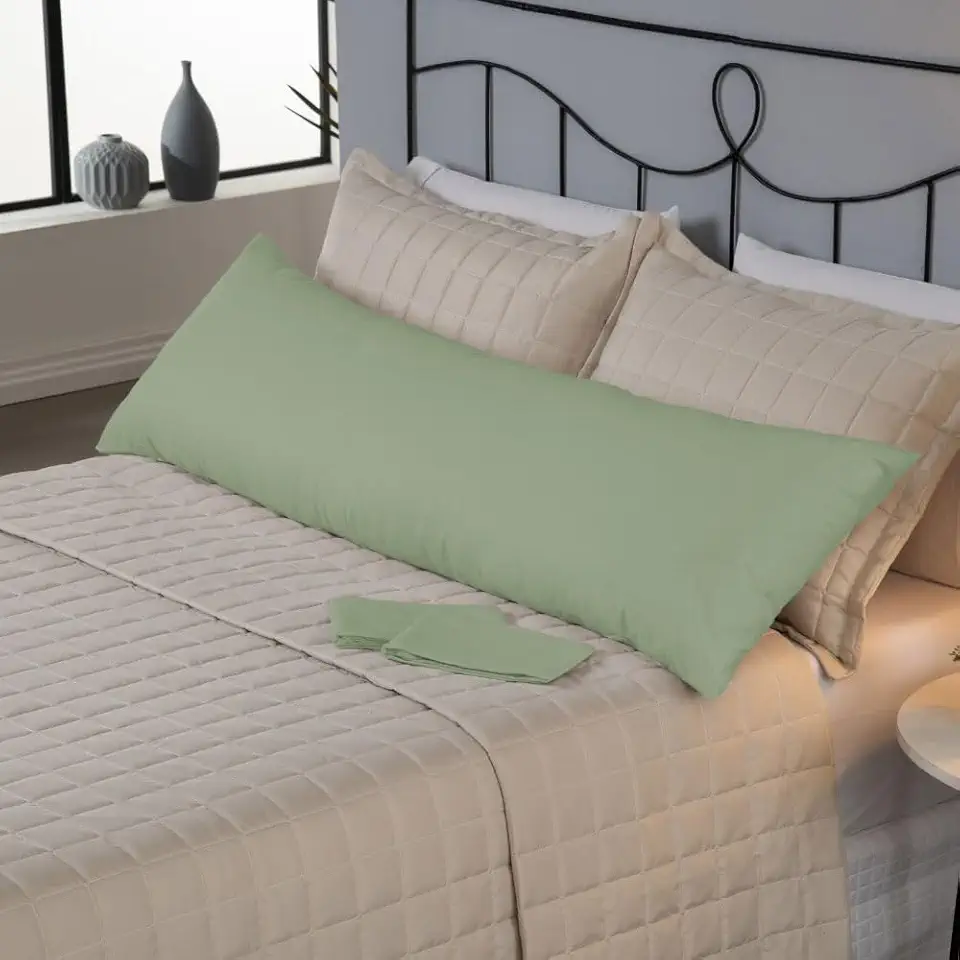 Fronha para Travesseiro de Corpo Fofuxão Xuxão 146x46cm Percal 180 Fios 80% Algodão 20% Poliéster Capa com Zíper Suave Confortável Protege Decora Quarto (Verde)
