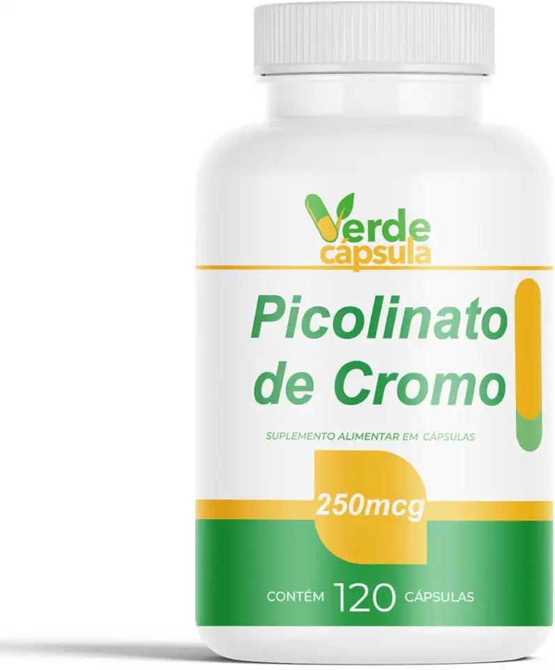 Picolinato de Cromo 714% 120 Cápsulas - Cromo Concentrado 250mcg - Suplemento Alimentar - Verde Cápsula