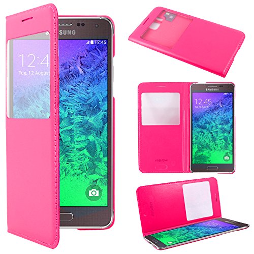 ebestStar - Coque Compatible avec Samsung Galaxy Alpha SM-G850F Etui Slim Housse Portefeuille Fenêtre View, Rose [Appareil: 132.4 x 65.5 x 6.7mm, 4.7'']