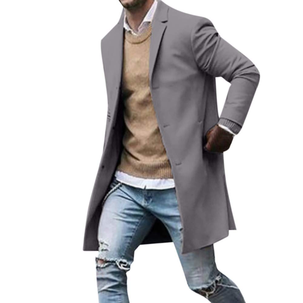 Men's Blazer Jacket Trench Coat Charberry Autumn Winter Button Long Sleeve Coat Top Blouse Gray-picture-27