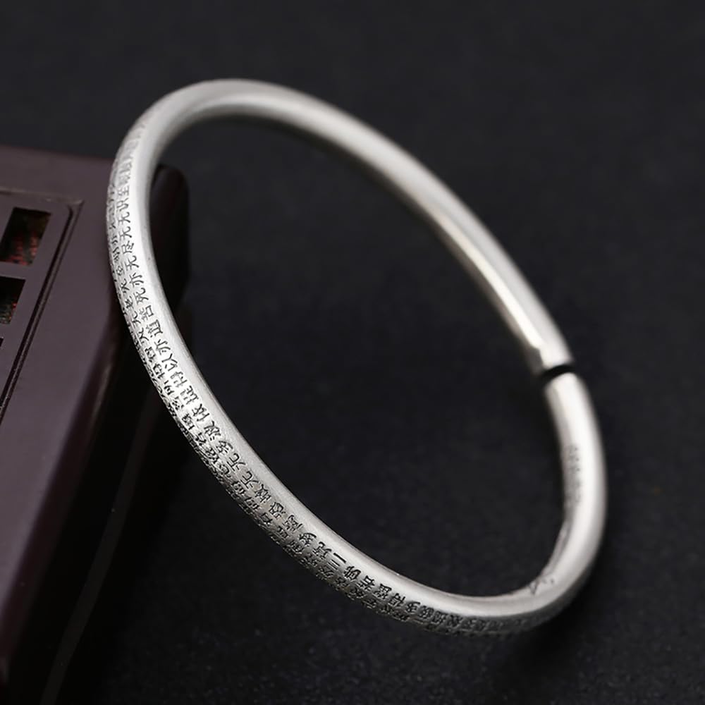 Pulsera Retro de Plata Pura 999 Feng Shui, Mantra Budista Tibetano Sutra del corazón, Ajustable Hecha a Mano for Riqueza, Felicidad, Buena Suerte y Prosperidad, joyería Espiritual(C)