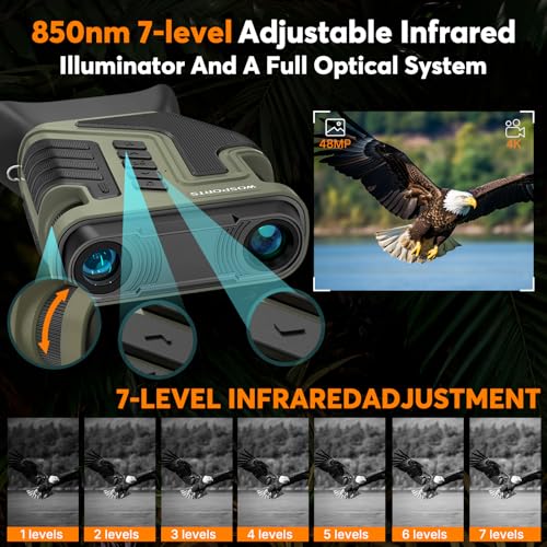 Image of WOSPORTS 4K Night Vision Goggles - up to 80X Total Magnification, 10X Optical + 8X Digital Zoom, 64GB TF Card, 1315FT Vision Range, 5000mAh Rechargeable Battery, IPX Waterproof NVG, Gifts for Men