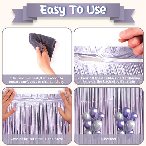 Image of Voircoloria 2 Pack Light Purple Foil Fringe Backdrop Curtains, Tinsel Streamers Party Decorations, Fringe Backdrop, Door Shimmer for Baby Shower or Birthday Party