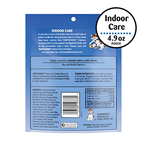 Temptations Indoor Care Crunchy And Soft Cat Treats, Chicken Flavor, 4.9 Oz. Pouch (Pack Of 10) #TOP2