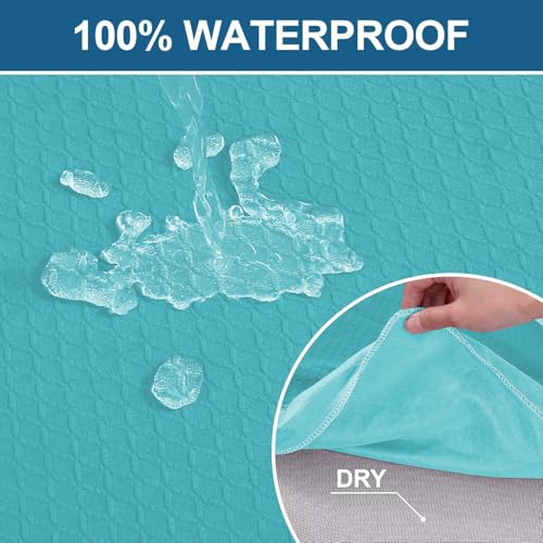 Image of Smiry Waterproof Seat Covers for Dining Room Chairs, No Rear Covers | Stretch Jacquard Removable Washable Chair Seat Slipcovers Protector, Set of 8, Aqua
