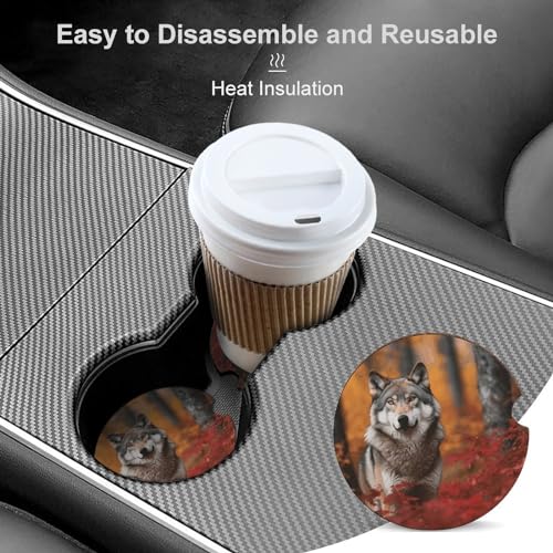 Posavasos para Auto Animales Otoñales Lobo 2 Pzas miniatura 4
