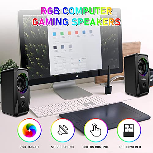 Wired Rgb Computer Speakers,2.0 Channel Pc Stereo Speaker With 6 Colorful Led Modes,Enhanced Sound And Easy-Access Volume Control,Usb Powered Desktop Speakers 3.5Mm Cable For Pcs And Laptops(Black) #TOP2
