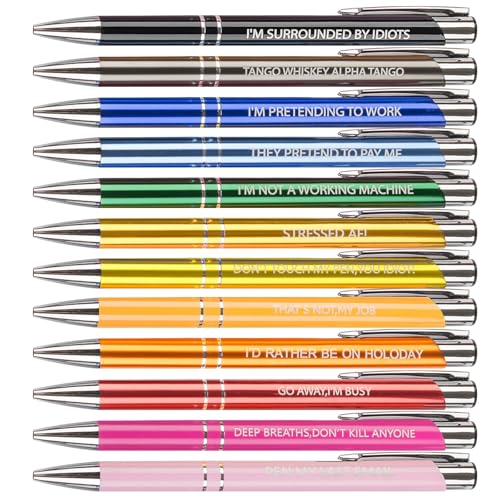mumrap 12 stuks kleur intrekbare balpennen gepersonaliseerde pennen, 1,0 mm zwarte inkt kantoorpennen, creatieve metalen pen cadeau voor collega's volwassenen (12 stuks negatieve pennen)