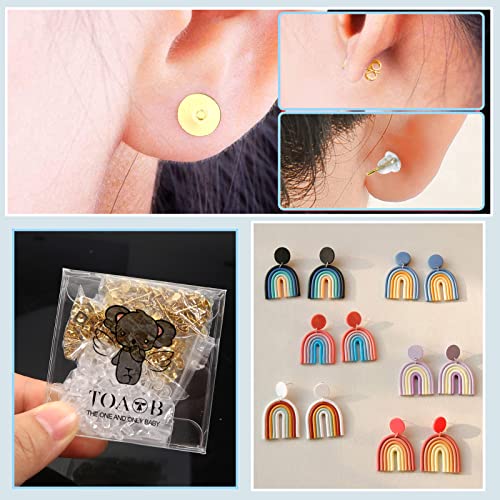 Toaob 300Pcs Hypoallergenic Gold Stainless Steel Earring Posts 5Mm Flat Pad Blanks Pin Studs With Clear Rubber Earring Backs And Butterfly Earring Backs For Jewelry Making Diy #TOP6