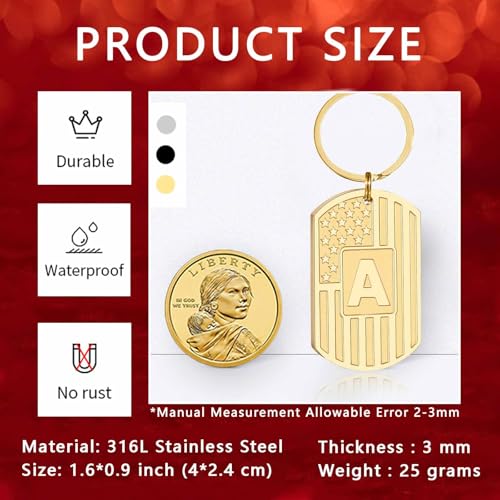 Image of Initial Keychain for Men, A-Z Letter American Flag KeyChain Gifts for Men