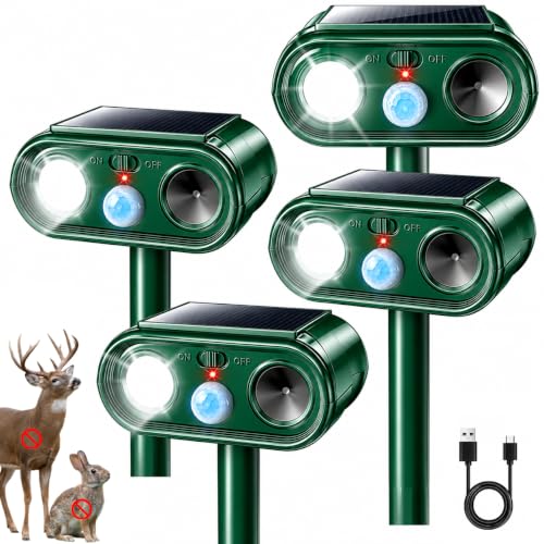 2026 Upgraded Sonic Fortress Pro Deer Repellent Devices Solar Ultrasonic Animal Repellent with Motion Sensor&Strobe Light USB Charge Cat Deterrent Outdoor for Raccoons Rabbits in Garden Yard