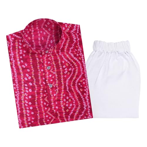 Image of TinySteps Traditional Bandhani Print Kids Festive Ethnic Wear Boys Cotton Kurta Pajama Set