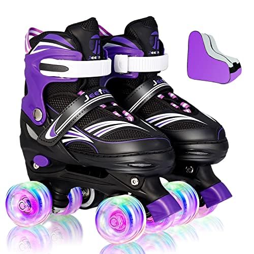Rainbow Unicorn - Patines de ruedas ajustables con luz de 4 tamaños para niñas y niños, las 8 ruedas de patines de niña brillan, seguros y divertidos para niños