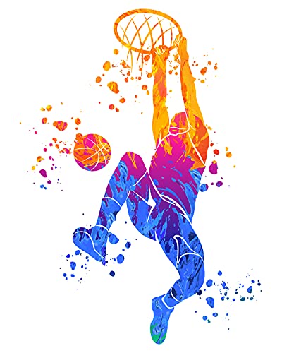 Loveshineflair Basketball Watercolor Print Jumpman Basketball Sport Wall Art Nba Poster Giclee Wall Decor Art Geek Nerd Sports Basketball Wall Hanging cover