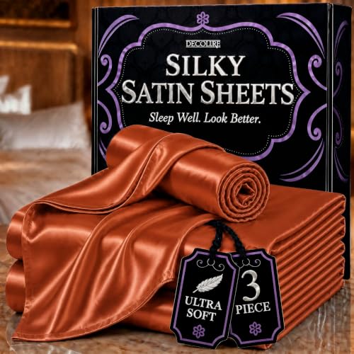 Image of DECOLURE Satin Sheets Twin Size | Softer Than Silk | Luxury 3 Pc Bed Set