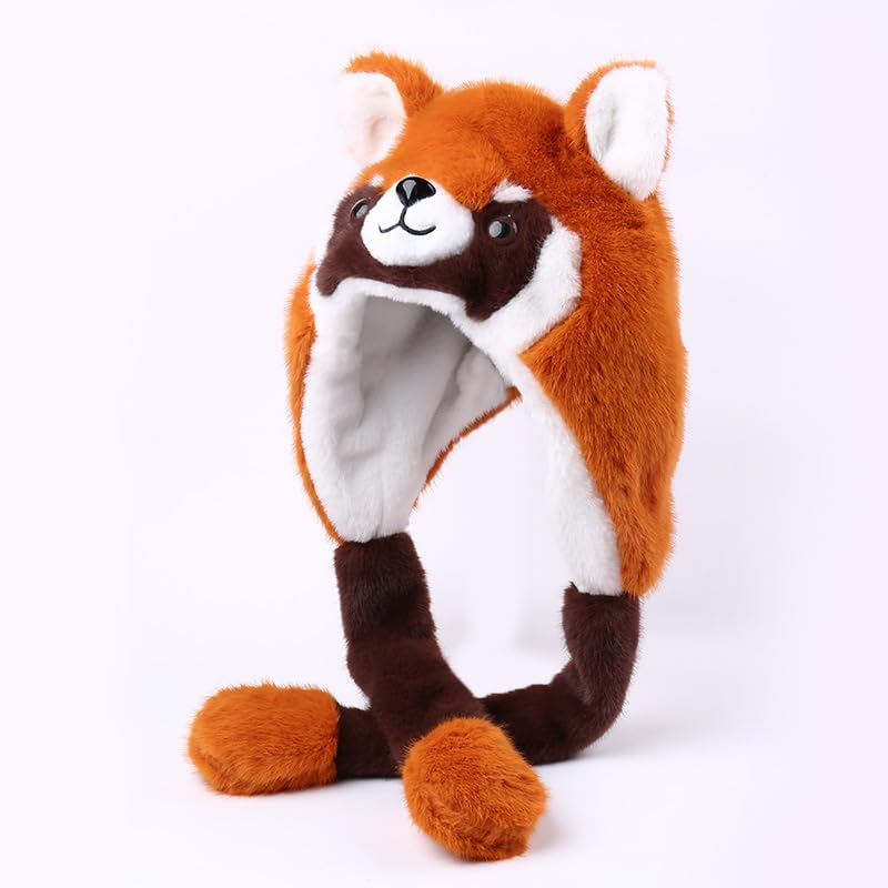 TUKVESZE Raccoon Animal Hat With Movable Ears, Winter Fun Ski Cap with Animal Face Long Ear Straps One Size (Raccoon)