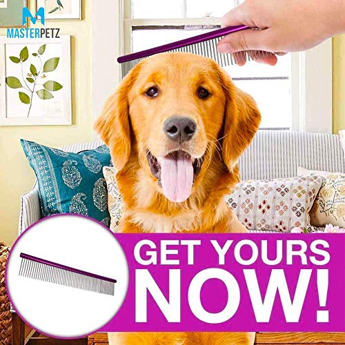 Image of Dog Combs for Grooming Matting, 10-Inch Metal Comb for Dogs and Cats, Greyhound Grooming Comb with Fine and Wide Rounded Stainless Steel Teeth for Detangling Medium to Coarse Fur