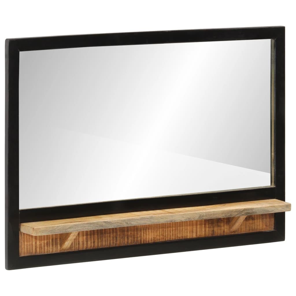 Spiegel mit Ablage aus Glas und massivem Mangoholz 80 x 8 x 55 cm, Wandspiegel für Bad, Flur, Schlafzimmer, Stauraum für Kosmetik und Rasur-Accessoires