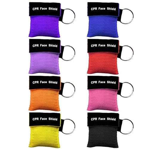 8 Stück Atemschutzmaske mit Schlüsselanhänger, CPR-Maske, Beatmung, Erstickungs-Rettungsgerät, Mund-zu-Mund-Schutz Notfallgerät, Pflegeausrüstung