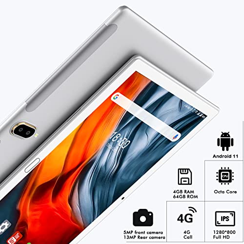 ZONKO Tablet 10 Zoll Dual 4G LTE Android Tablett PC Octa Core SC9863 4GB RAM 64GB ROM 512GB Erweiterbar 1080P FHD 13MP Kamera mit Tastatur Maus Stift Hülle | Typ-c | WiFi | GPS | OTG (Silver) – Bild 6
