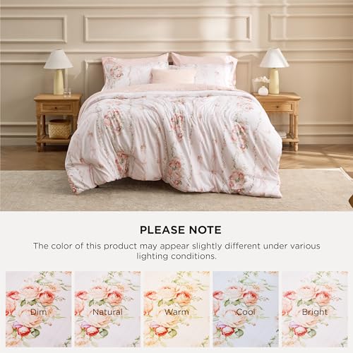 Image of Bedsure Comforter Set Twin Size - Cute Floral Bedding Comforter Set, 2 Pieces, 1 Soft Reversible Pink Dogwood Garden Flowers Comforter and 1 Pillow Sham