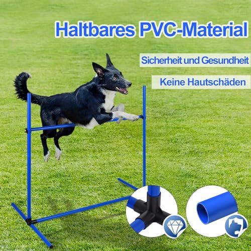ORHEYA Agility Set Hunde Hürdenset Slalom Stangen Agility Ausrüstung für Hundetraining mit 4 x Hürden Höhenverstellbar, 104x70x101cm, Blau