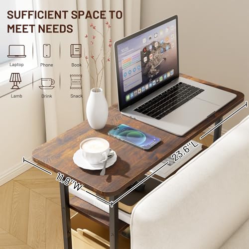 SLEEPING LAMB Side Table for Living Room, 3-Tier End Table for Small Space with Wide Storage Tabletop, Rustic Brown Narrow Nightstand for Bedroom, Sofa Couch - Image 5