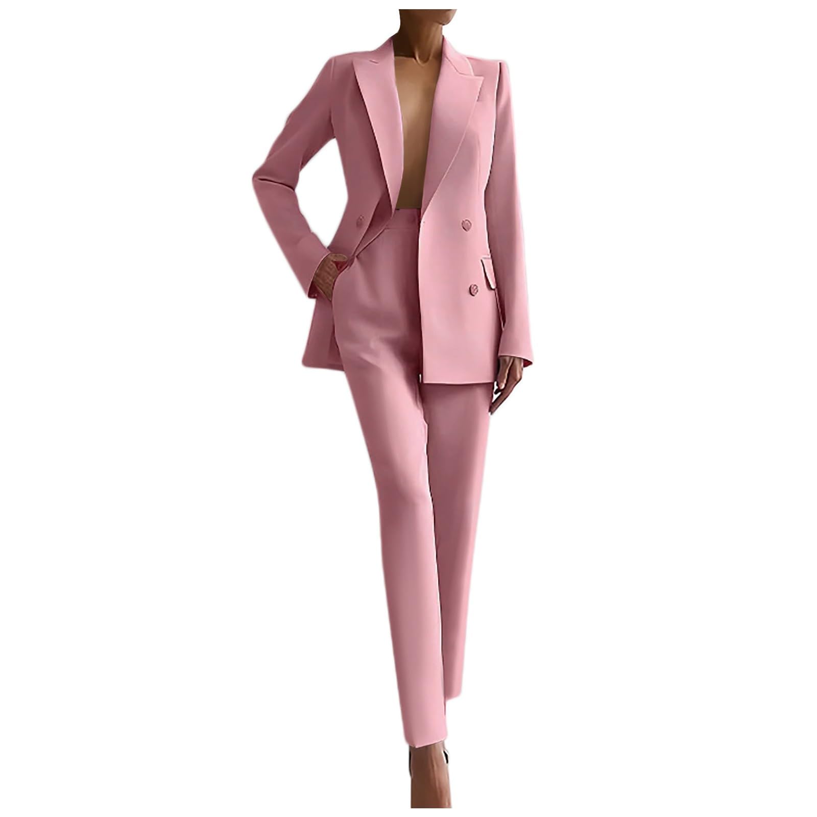 2025 - Traje de manga larga sólido para mujer, bolsillos, pantalones, traje elegante, 2 piezas, traje elegante para mujer