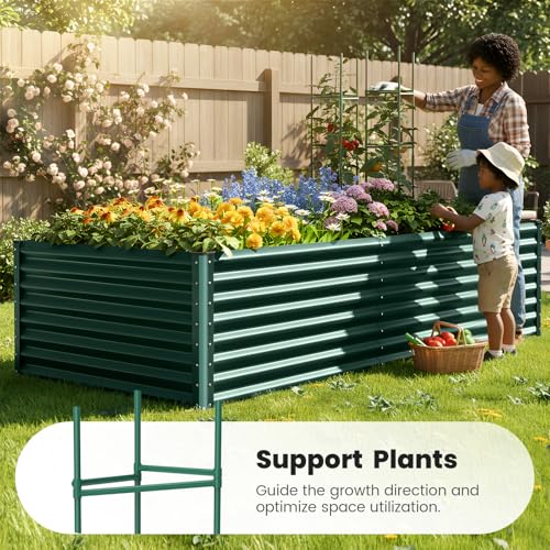 Image of Quictent Galvanized Raised Garden Bed 8x4x2 Ft Tall Metal Planter Box for Vegetables Outdoor Bottomless for Backyard, 2 Tomato Cages Included, 22.04 inch Deep, Green