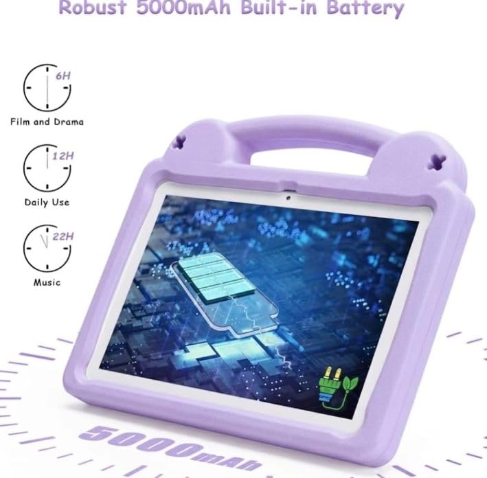 Generico R16 PRO Tablet per bambini da 10 pollici, Android 15, WiFi 6, Octa-Core, 4 GB di RAM, 64 GB di ROM, 5000 mAh, GMS, tablet Android con controllo parentale (VIOLA con custodia in EVA)