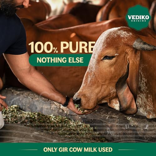 Image of Vediko Origins A2 Gir Cow Ghee 5L | Curd-Churned & Firewood-Cooked | Grass-Fed Desi Gir Cows | Pure, Natural, Danedar, Ayurvedic, Lactose-Free & Gluten-Free Ghee | Leakproof & Reusable Stainless Steel Dolchi (5L)
