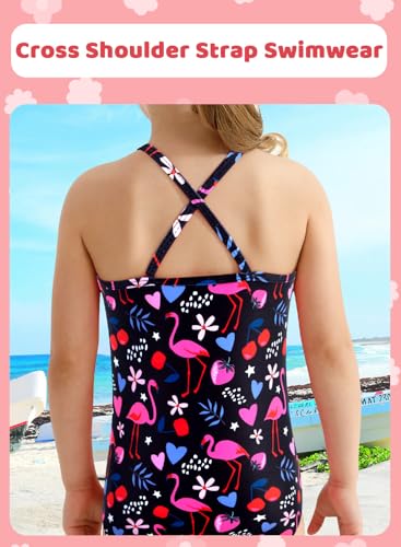 Image of Girls One Piece Swimsuits Summer UPF 50+ Quick Dry Beach Bathing Suit Cross Shoulder Strap Swimwear 2-10 Years