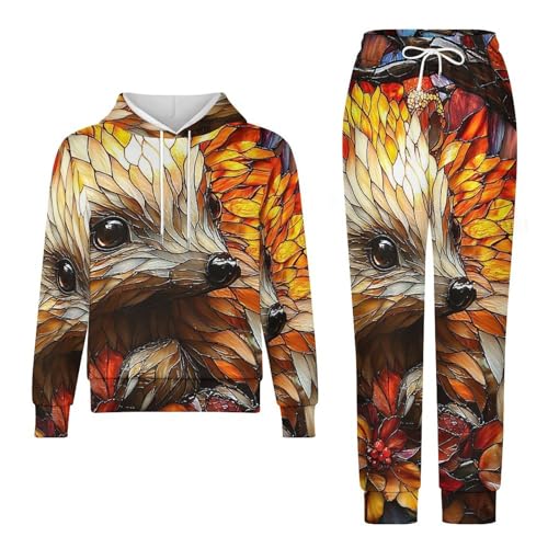Boys Girls 2 Piece Sets Hoodie and Pants Sweatshirt Set 2 Pieces for Kids, Hedgehog Stained Glass Art4