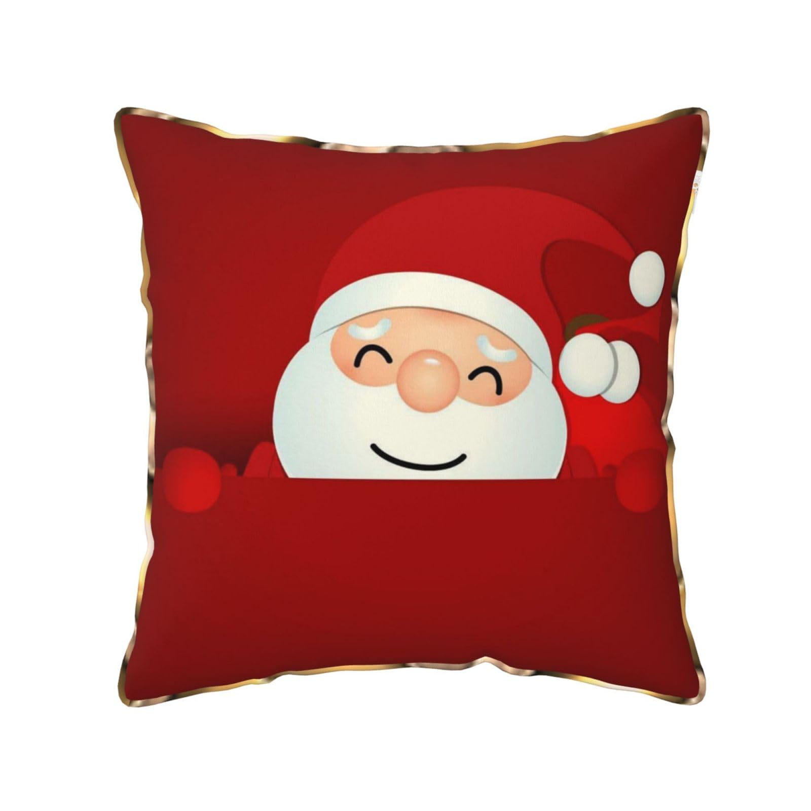 AUBKFELD Cute Santa Claus Printed Velvet Cushion Cover 40x40 CM with Gold Edging Strip, Square Pillowcase Soft Throw Pillow Covers Case Decorative for Living Room Sofa Couch Bed Bench
