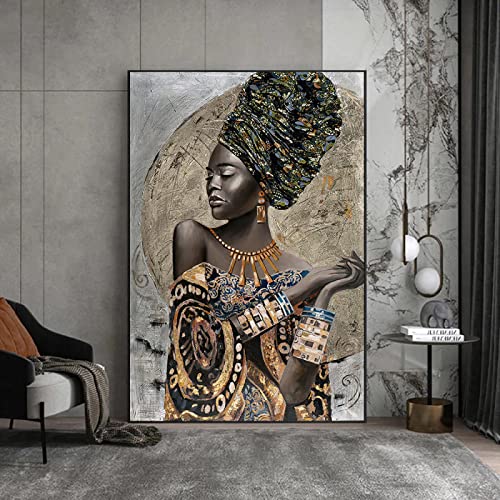 Toile femme noire africaine LSYALUCK, peinture abstraite avec cadre intérieur
