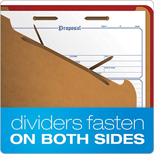 Pendaflex Pressboard Classification File Folders, 3 Dividers, 2" Embedded Fasteners, 2/5 Tab Cut, Letter Size, Bright Red - Image 4