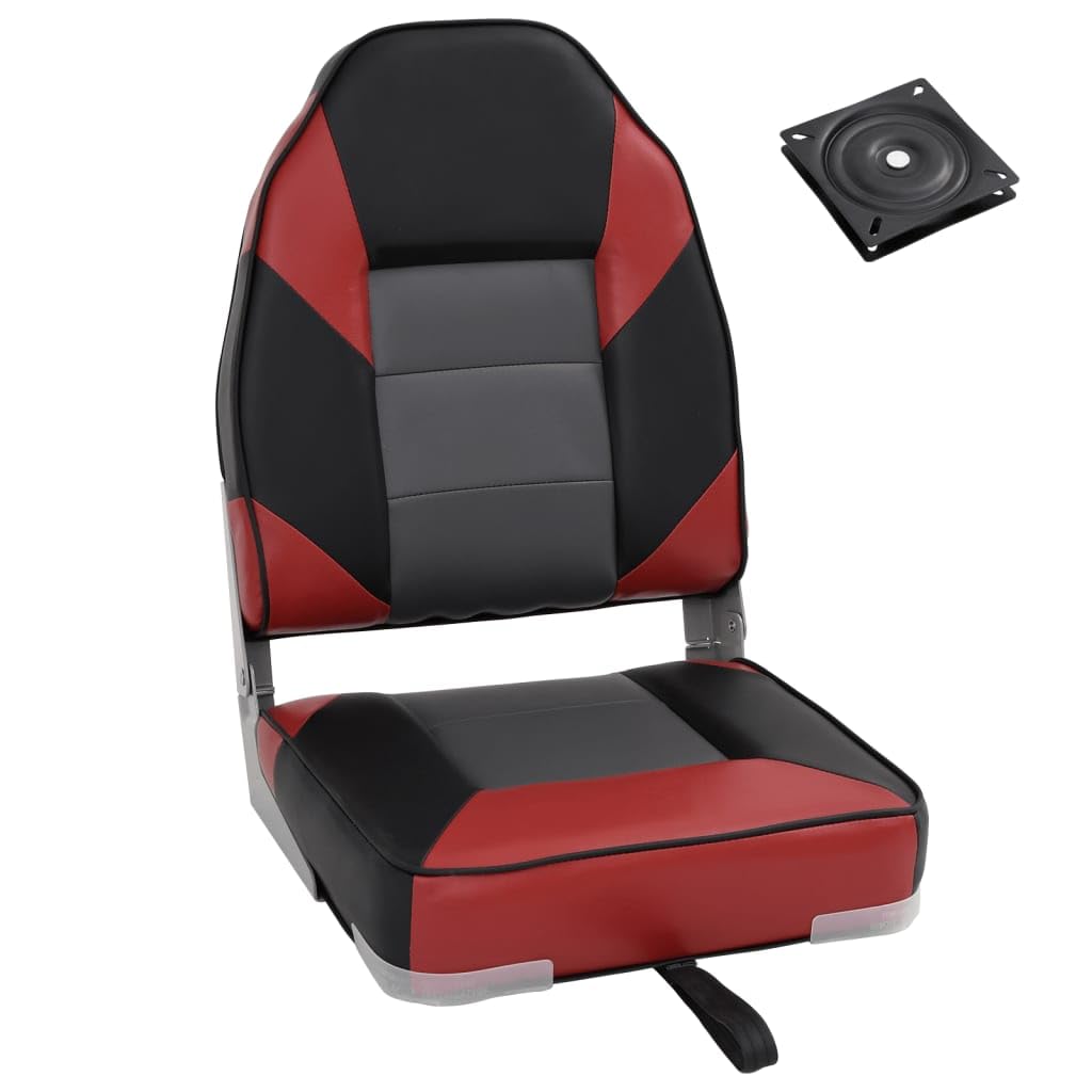 Vidaxl Red Foldable Boat Seat Set - 2 Piece, High Backrest, 360° Swivel, Waterproof Pvc/Pu, Aluminium, /Black/Grey