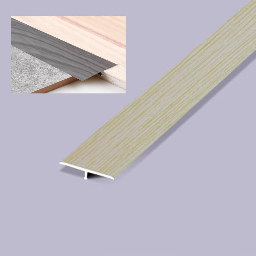 Psmpengamz White T-Molding Floor Transition Strip 35.4In/90Cm Flat Divider Strips, Aluminum Threshold Floor Joining Strip Gap Covering - Wood Grain Finish(,W2.5cm)