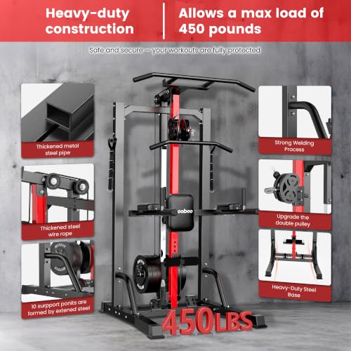 Image of Pull Up Bar Power Tower with Cable Machine, 450LB Home Gym Workout Station