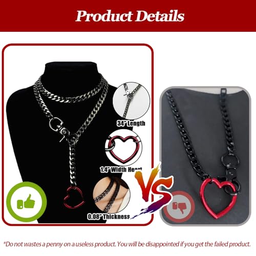 Slip Chain Rainbow Chunky Necklace for Women, Heart Cuban Long Layered Jewelry, Adjustable Thick Collar Necklace Heart Loop Choker4