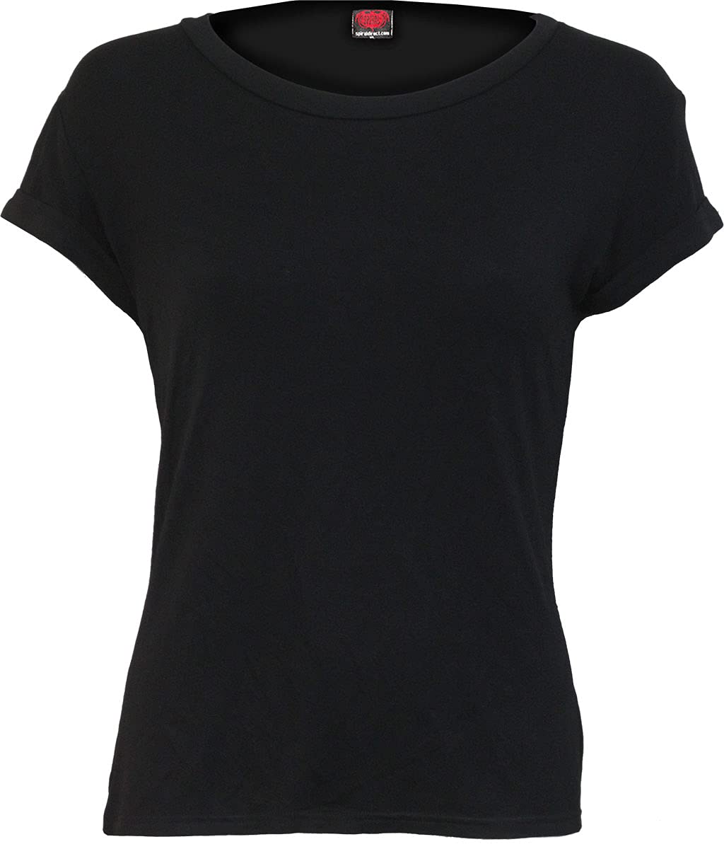 Spiral Black - Boatneck Cap Sleeve Top - Small