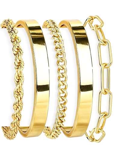 Gokeey Chunky Gold Bracelets for Womenc Trendy, 14k Gold Plated Cuff Bracelet Non Tarnish Rope Cable...