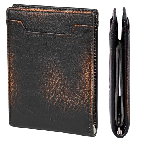 Image of DK86 Mens Slim Wallet with Money Clip Minimalist Bifold Front Pocket wallet for Men RFID Blocking Full Grain Leather with Hand Burnished