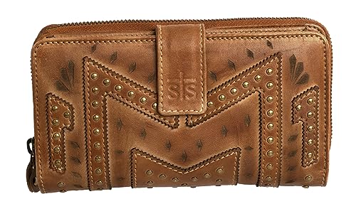 STS Ranchwear Women's Premium Full Grain Leather Wayfarer Chelsea Wallet with 8 Card Slots, Brown, 1 Zip Pocket