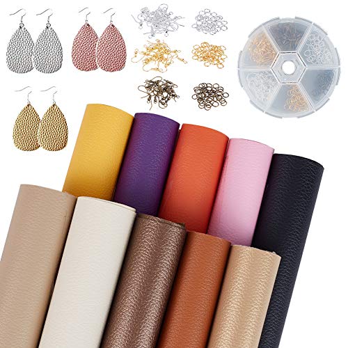 SUNNYCLUE 1 Set 10 stks Faux Lederen Stof Vellen Effen PU Synthetisch Lederen Kit voor Oorbellen Sleutelhangers Bogen Ambachten DIY Festival Decoraties