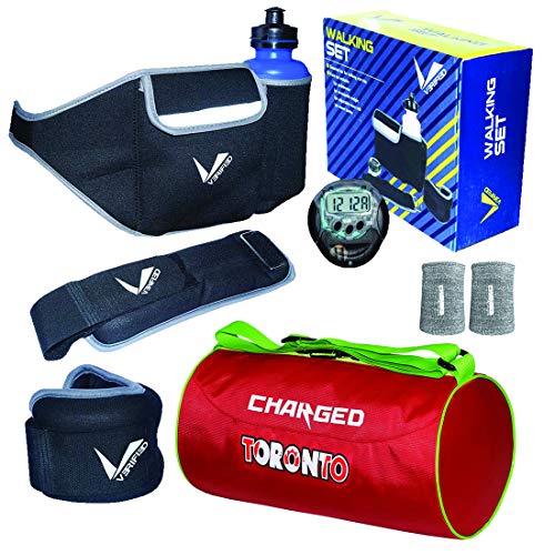 VERIFIED Gym Set Including VF-1026 Walking Set with Charged Gym Bag Toronto Large RED and Wrist Band 3'' Pair MILANCHE Grey