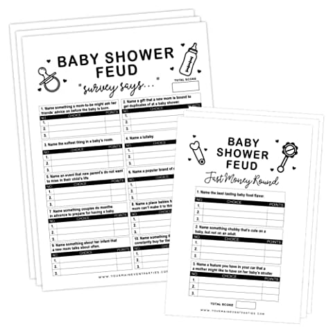 Your Main Event Prints Baby Shower Family Feud Game Fun Neutral Decorations 50 Family Feud Cards 3 Fast Money Round Cards 1 Instruction Card Cover
