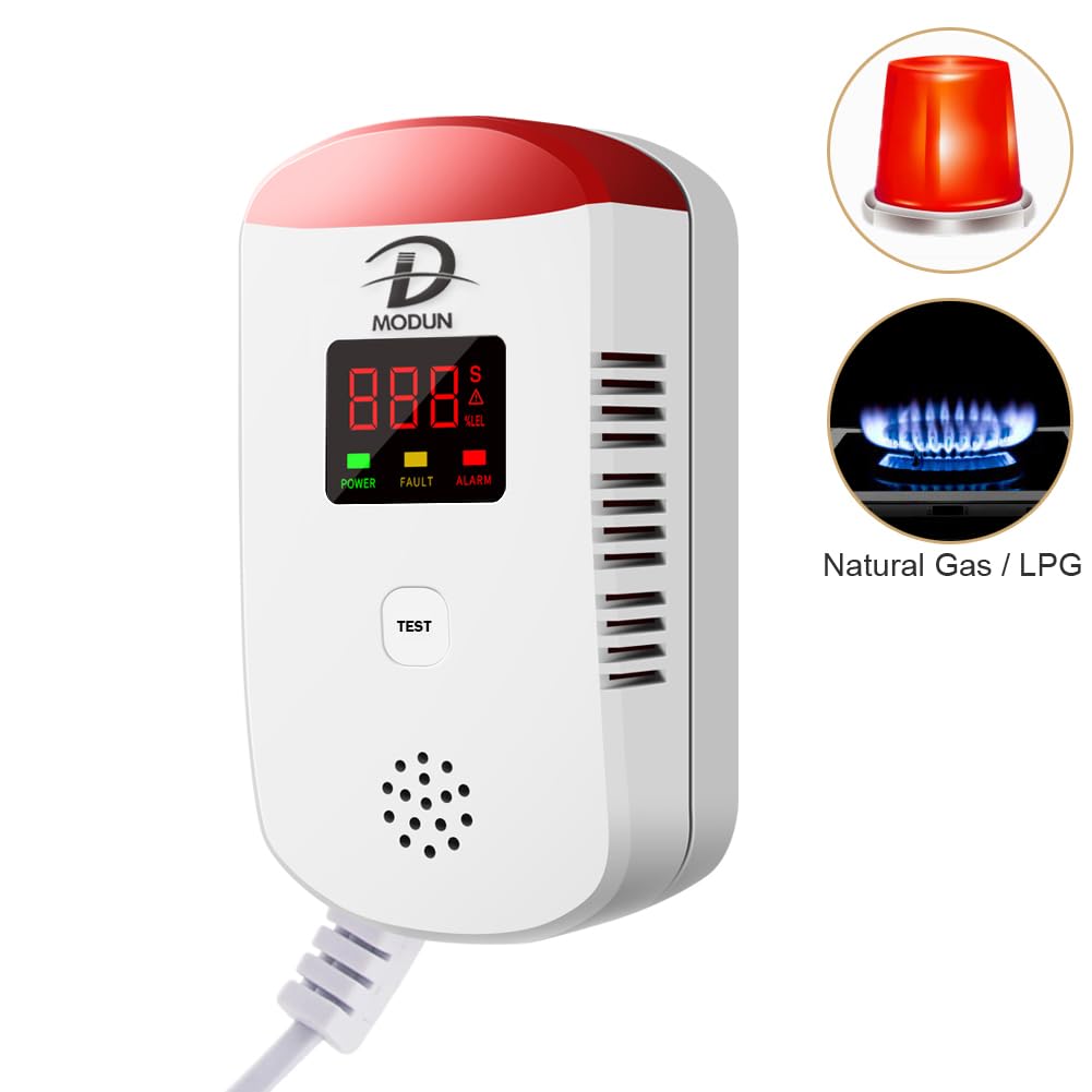 Gasmelder, Heimgebrauchs Methan Propan Butangas Monitor, Plug-in für brennbares LPG/Erdgas/Kohle-Gaslecksensor, Tonalarm, Warnung vor rotem Blitzlicht, Gaskonzentration der Digitalanzeige